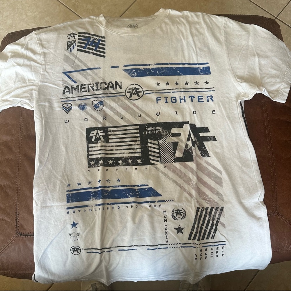 American Fighter White and Blue Short Sleeve Tee